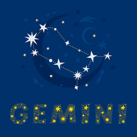 Hand drawn Sagittarius zodiac star constellation design. Abstract map of the night sky with blue background and decorative lettering. Vector isolated illustration for posters, prints, birthday cards.のイラスト素材