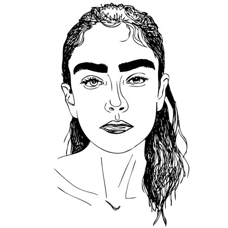 illustration. Face of young woman. one line design.のイラスト素材