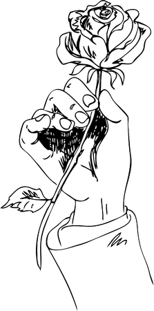 Illustration. Man's hand with rise. One line designのイラスト素材