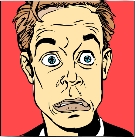 Illustration. Face of man. Surprise. on red backgroundのイラスト素材