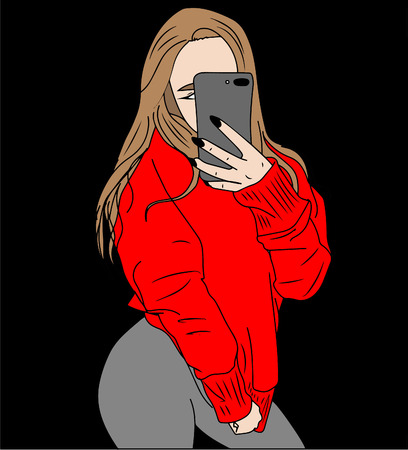 vector illustration. Young woman taking a selfie on telephoneのイラスト素材