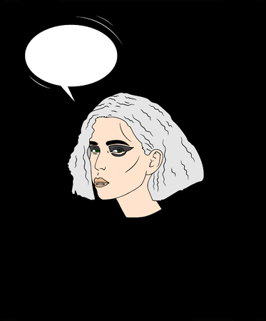 vector illustration. Portrait of beautiful young woman with quads colored grey  hair and bright make-upのイラスト素材