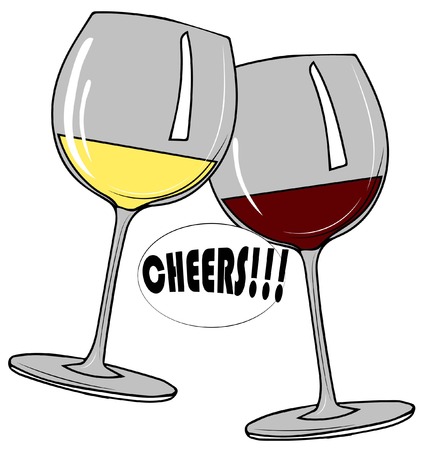 vector illustration. Set transparent glasses with white and red wineのイラスト素材