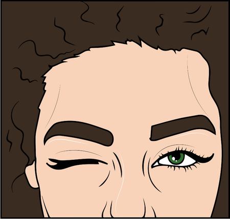 vector illustration. beautiful woman  wink at green eyes.のイラスト素材