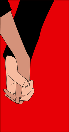 vector illustration. two hands reaching each other on red  backgroundのイラスト素材