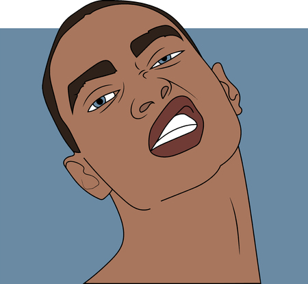 vector illustration, Head of man with cheeky face  on blue backgroundのイラスト素材