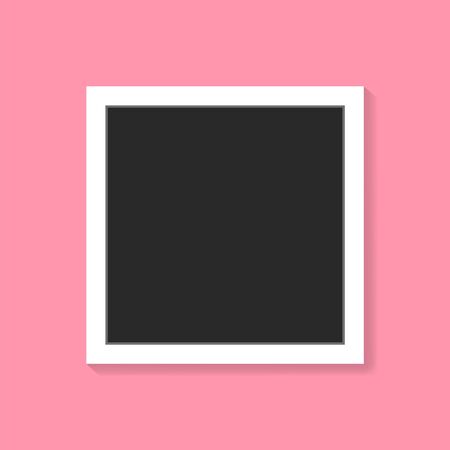 Black and white photo frame on trendy pink background. Realistic vector photo frame in vintage style.のイラスト素材