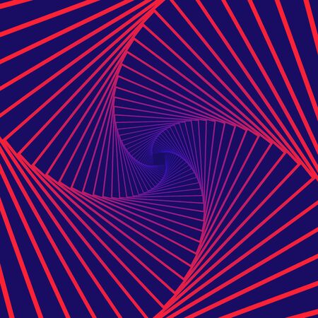Colorful rotating geometric violet and blue squares. Geometric abstract optical illusion on dark violet background. vector eps10のイラスト素材