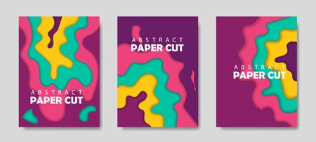 Modern creative set of posters with a 3d abstract background and paper cut shapes. Design layout, minimal template for flyers, website and business presentations. vector eps10のイラスト素材