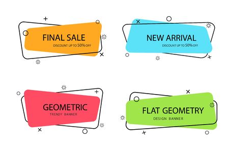 Set of trendy banner with flat shape. Design label element with geometric shape for discount sale.Vivid background template with title text for banner, label. vector eps10のイラスト素材
