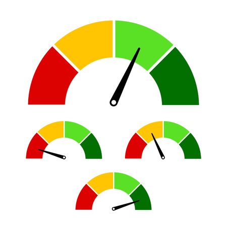 Meter sign. Speedometer icon for infographics design. Colorful meter scale concept. Different rate scale from red to green. Concept of tachometer, indicators, score. vector eps10のイラスト素材