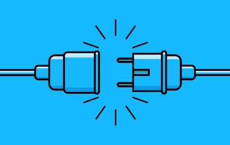 Electric plug and socket disconnect. Concept of 404 error connection. Electric plug and outlet socket unplugged flat icon for page.Circuit of plug connect off.Wire, cable of energy disconnect. vectorのイラスト素材