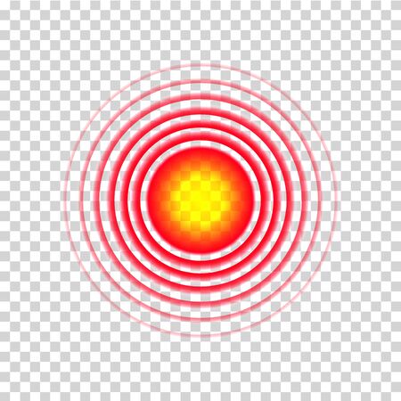 Pain red circle or mark of localization throat. Joint sore pain. Red aching place sign for medical therapy or poster. Sore spot or hurt body part marker. vector illustrationのイラスト素材