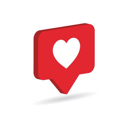 Isometric like icon with heart.Comment 3d cartoon flat style.Isometric heart of rating, social media, followers feedback, referral program, blogging.のイラスト素材