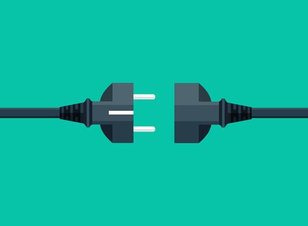 Electric plug and socket disconnect. Concept of 404 error connection. Electric plug icon and outlet socket unplugged, flat page.Circuit of plug connect off. Wire, cable of energy disconnect. vectorのイラスト素材