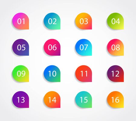 Bullet marker icon with number 1, 3, 4, 5, 7, 9, 10, 12 for infographic, presentation. Set of graphic pointer with steps. Sticky point bullet gradient color.のイラスト素材