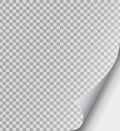 Curled page paper corner. Paper fold, curve flip corner and papers curls angle. Flipping book page, bent border of notepad. Leaf sticker with curl effect.のイラスト素材