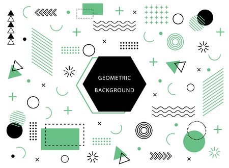 Memphis geometric background with abstract element shapes. Graphic minimal texture for holiday poster, card, social media. Abstract pattern with circle, halftone dots. Geometry flat banner. vectorのイラスト素材