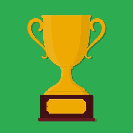 Trophy cup for awarding champion. Flat gold cup for win. Prize icon for reward. Winner goblet of championship. Trophy cup of first place. Sport goblet symbol isolated. design vector illustrationのイラスト素材