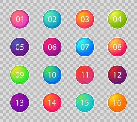 Bullet marker icon. Number points 1, 3, 4, 5, 7, 9, 10, 12 for infographic, presentation. Set of graphic button for scheme. Circle point in gradient color.のイラスト素材