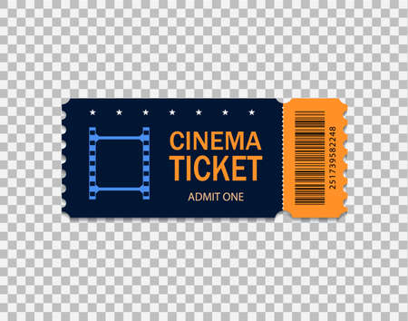 Ticket of cinema for movie. Template blue VIP entry pass ticket for theater, festival, cinema on isolated background. Pass ticket on film.のイラスト素材