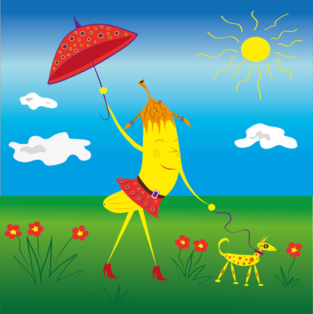 Banana on walk. Summer. のイラスト素材