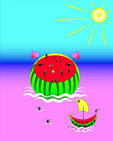 Water-melon.Rest on a nature.Illustration.Vector.のイラスト素材