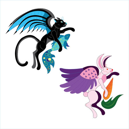 The rabbit and cat give gifts.Illustration.Vector.のイラスト素材