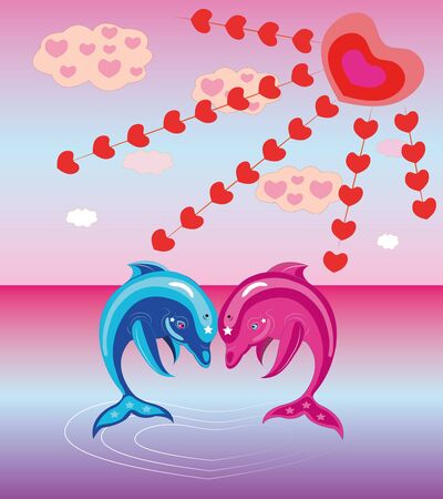 Two enamoured dolphins.のイラスト素材