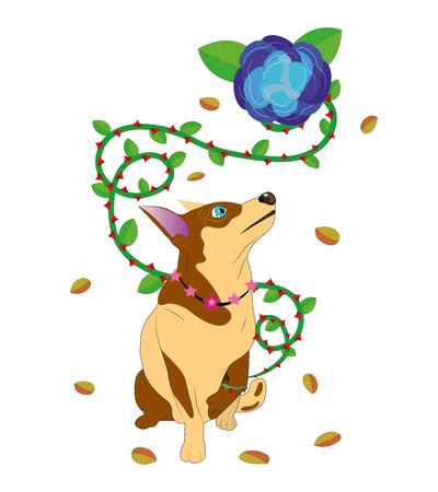 Dog and a flower with thorns.のイラスト素材