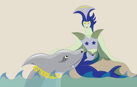 Sea mermaid and shark.のイラスト素材