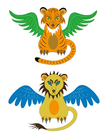 Tiger cub and young lionのイラスト素材