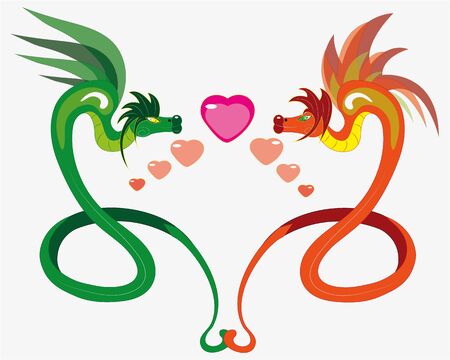 Enamored winged snakes   illustration   vector のイラスト素材