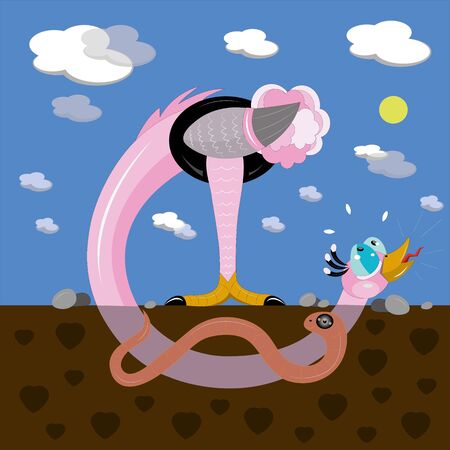 Ostrich and worm in love.のイラスト素材