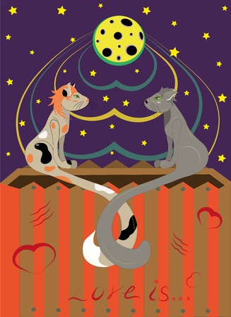 Cats in love on a wall のイラスト素材