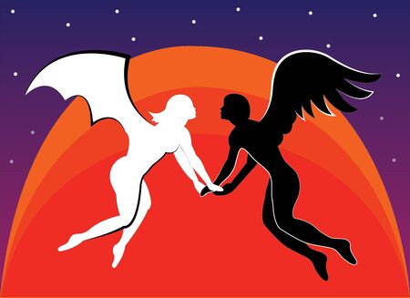 Lovers against the sun  Illustration  Vector のイラスト素材