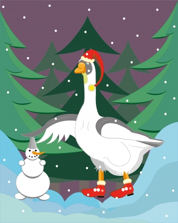 The goose builds a snowman  Illustration  Vector のイラスト素材