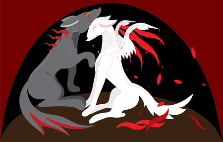 The wolf a male feels sorry for a female illustration のイラスト素材