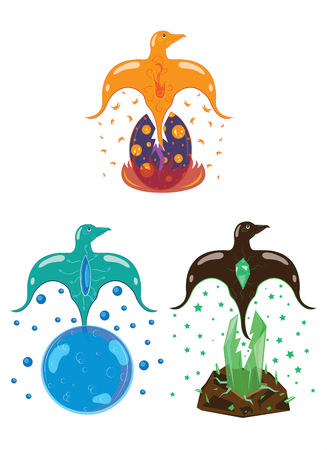 Three birds of a phoenix of different elementsのイラスト素材