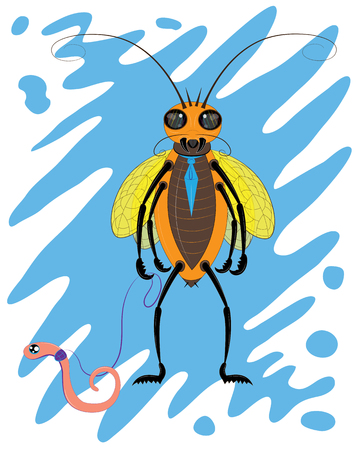 The red cockroach walks a wormのイラスト素材