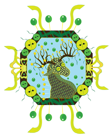 Deer from woolen threads in a frameのイラスト素材