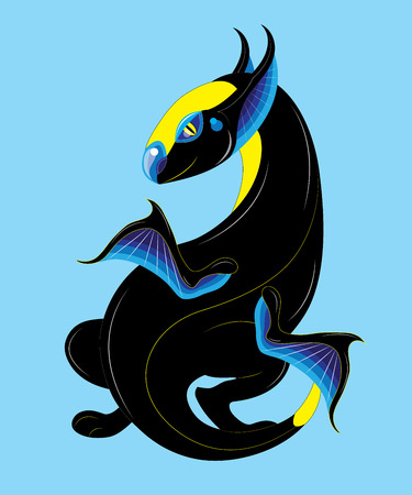 Black winged lizard a dragon with blue wingsのイラスト素材