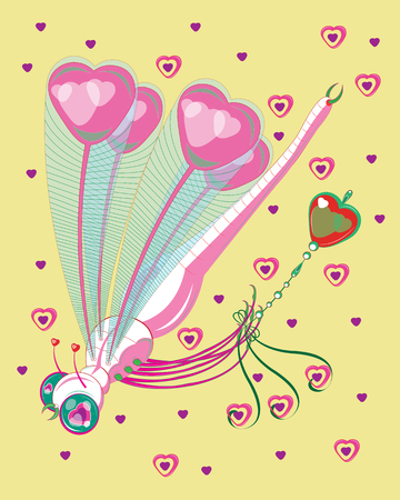 White dragonfly of love with an amuletのイラスト素材