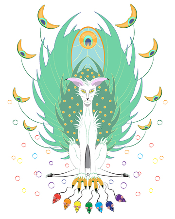 The cat a peacock has caught miceのイラスト素材