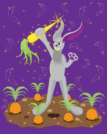 Lucky rabbit with golden carrotのイラスト素材