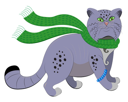 Gray cat with a scarfのイラスト素材