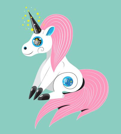 Little pink white unicorn baby.のイラスト素材