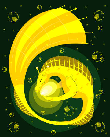 Golden sea dragon holding a golden eggのイラスト素材