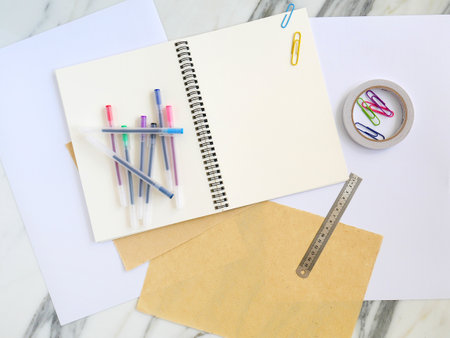 Still life, business, office or education concept. Top view with copy space.の写真素材