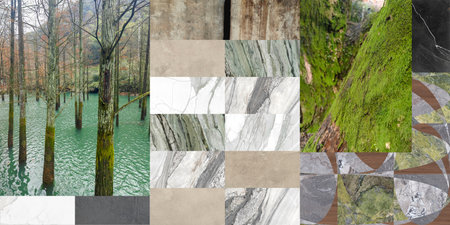 Beautiful patchwork pattern. Mixed of stones, concrete and marbles with floral geometric decoration....
